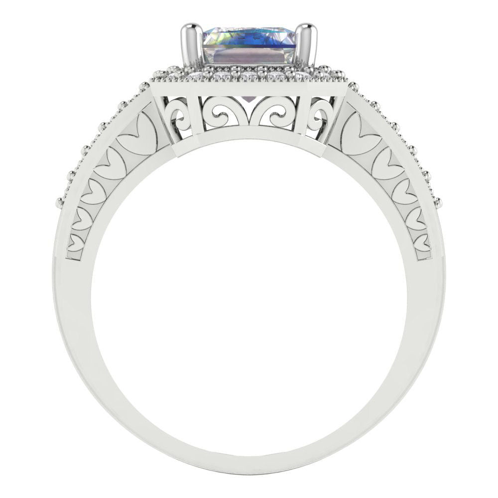 2.78 cttw Blue Moissanite Hidden Halo Engagement Ring - Solid Gold (Emerald Cut,8.5x6.5mm)