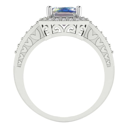 2.78 cttw Blue Moissanite Hidden Halo Engagement Ring - Solid Gold (Emerald Cut,8.5x6.5mm)