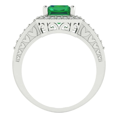 2.78 cttw Simulated Emerald Hidden Halo Engagement Ring - Solid White Gold (VVS1, Emerald Cut,8.5x6.5mm)