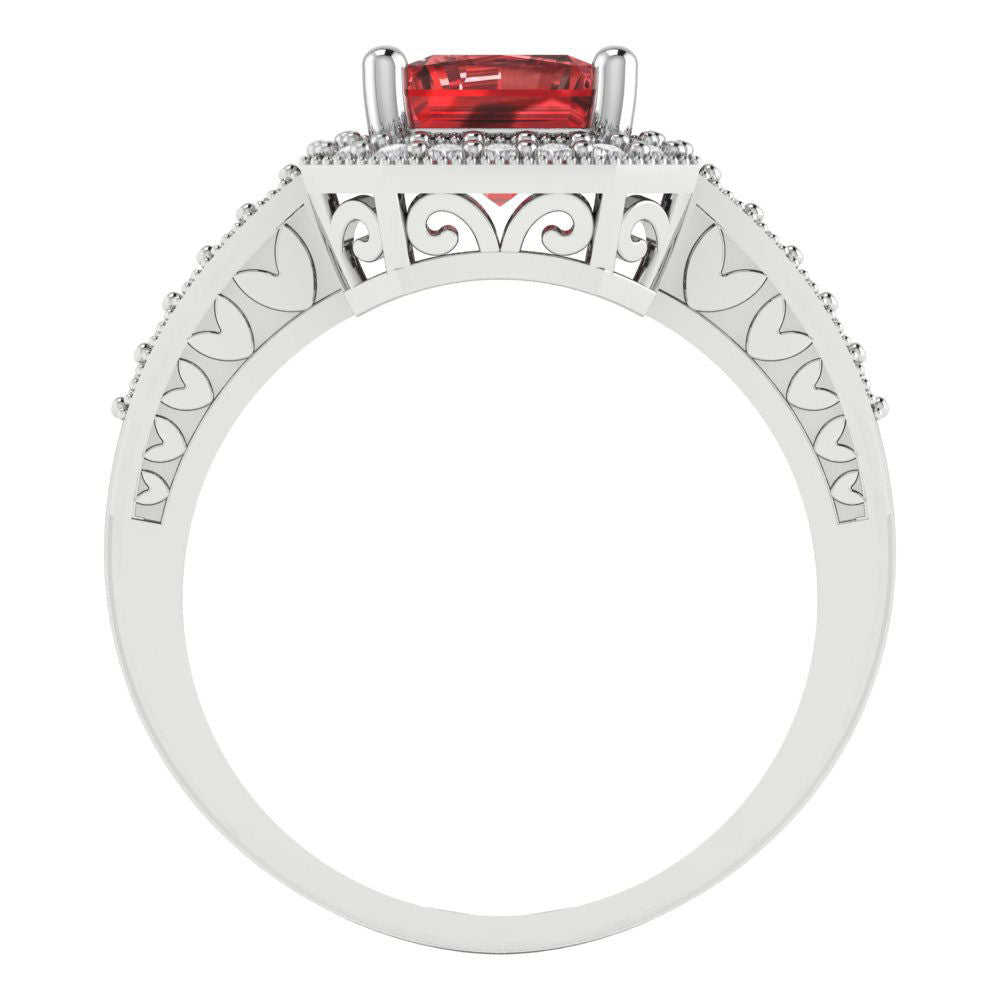 2.78 cttw Natural Garnet Hidden Halo Engagement Ring - Solid Gold (Emerald Cut,8.5x6.5mm)