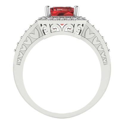 2.78 cttw Natural Garnet Hidden Halo Engagement Ring - Solid Gold (Emerald Cut,8.5x6.5mm)