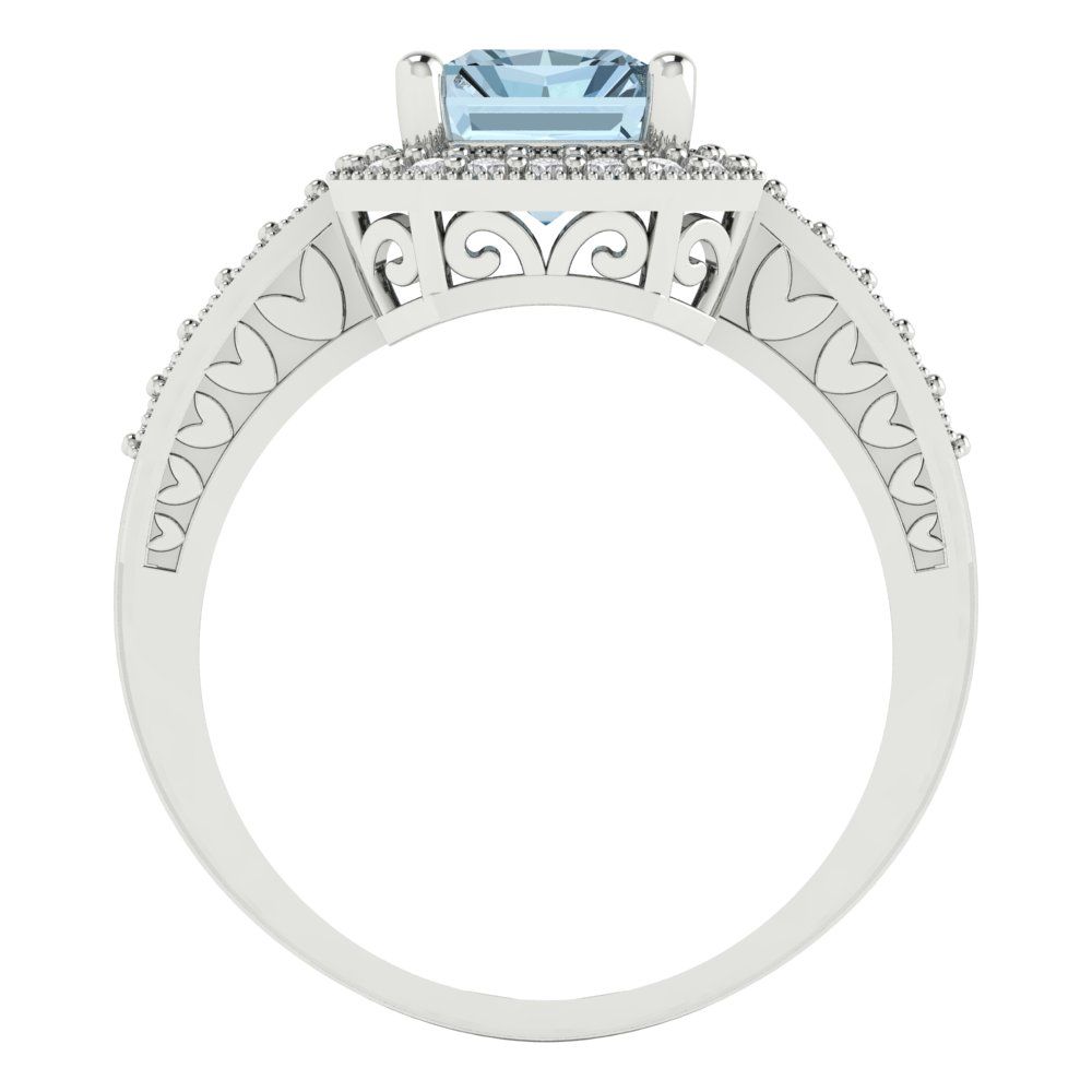 2.78 cttw Zirconia Simulated Blue Diamond Hidden Halo Engagement Ring - Solid White Gold (VVS1, Emerald Cut,8.5x6.5mm)