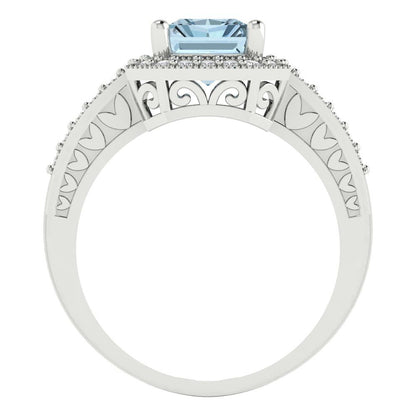 2.78 cttw Zirconia Simulated Blue Diamond Hidden Halo Engagement Ring - Solid White Gold (VVS1, Emerald Cut,8.5x6.5mm)