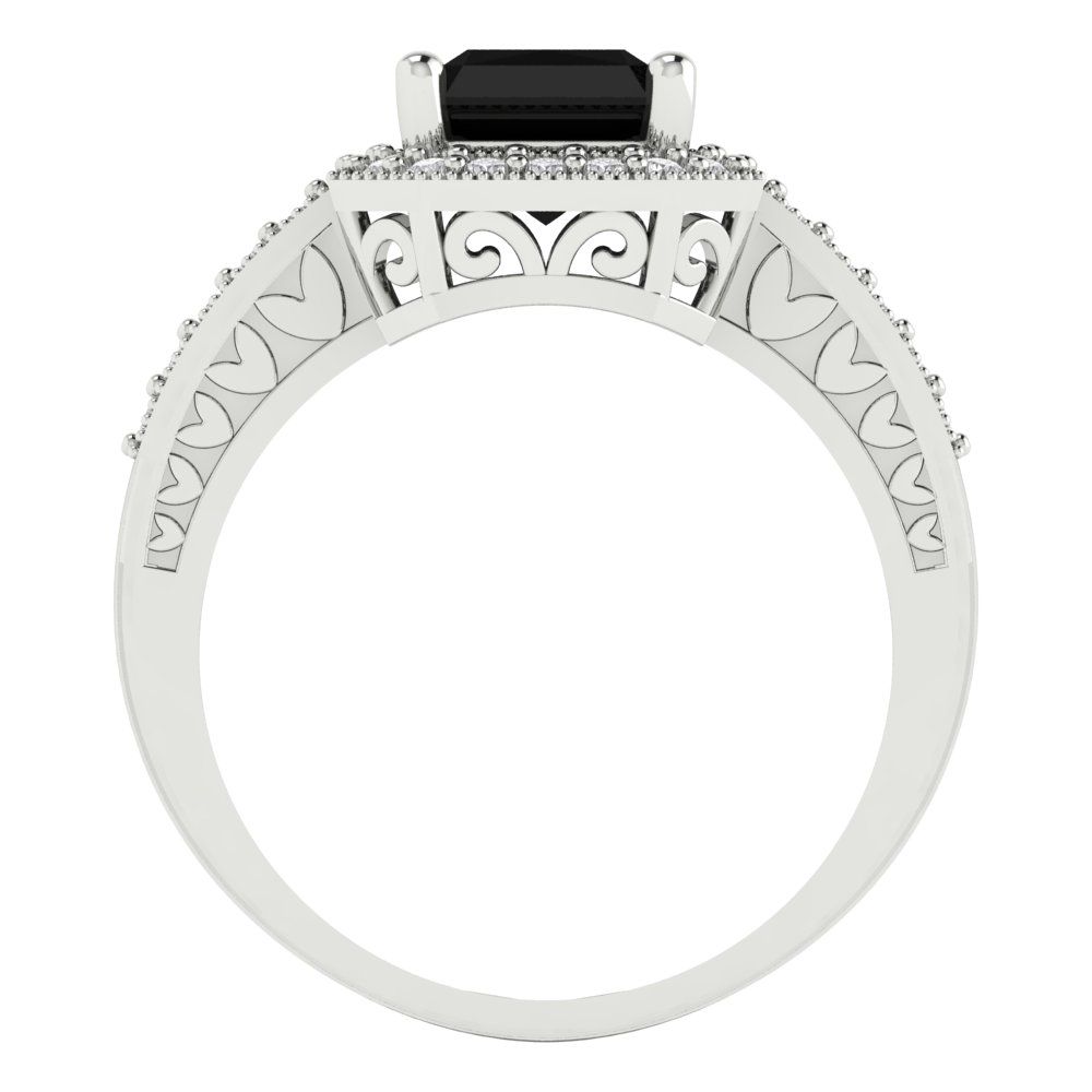 2.78 cttw Natural Onyx Hidden Halo Engagement Ring - Solid Gold (Emerald Cut,8.5x6.5mm)