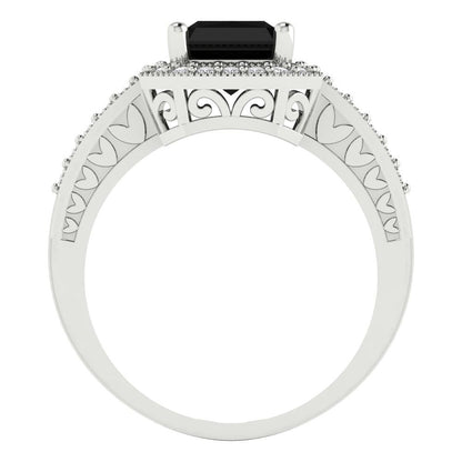 2.78 cttw Natural Onyx Hidden Halo Engagement Ring - Solid Gold (Emerald Cut,8.5x6.5mm)