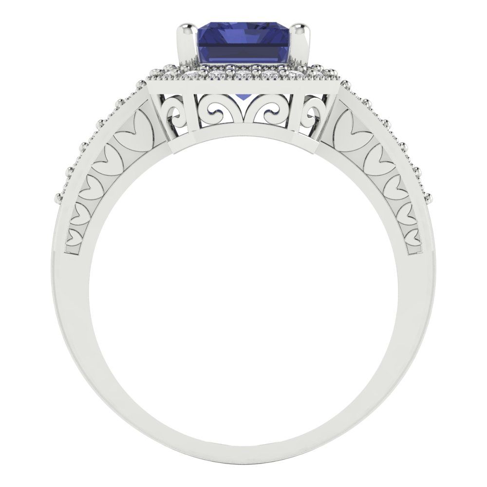 2.78 cttw Simulated Tanzanite Hidden Halo Engagement Ring - Solid Gold (Emerald Cut,8.5x6.5mm)