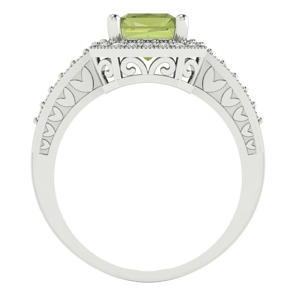 2.78 cttw Natural Peridot Hidden Halo Engagement Ring - Solid White Gold (VVS1, Emerald Cut,8.5x6.5mm)