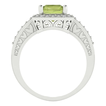 2.78 cttw Natural Peridot Hidden Halo Engagement Ring - Solid White Gold (VVS1, Emerald Cut,8.5x6.5mm)