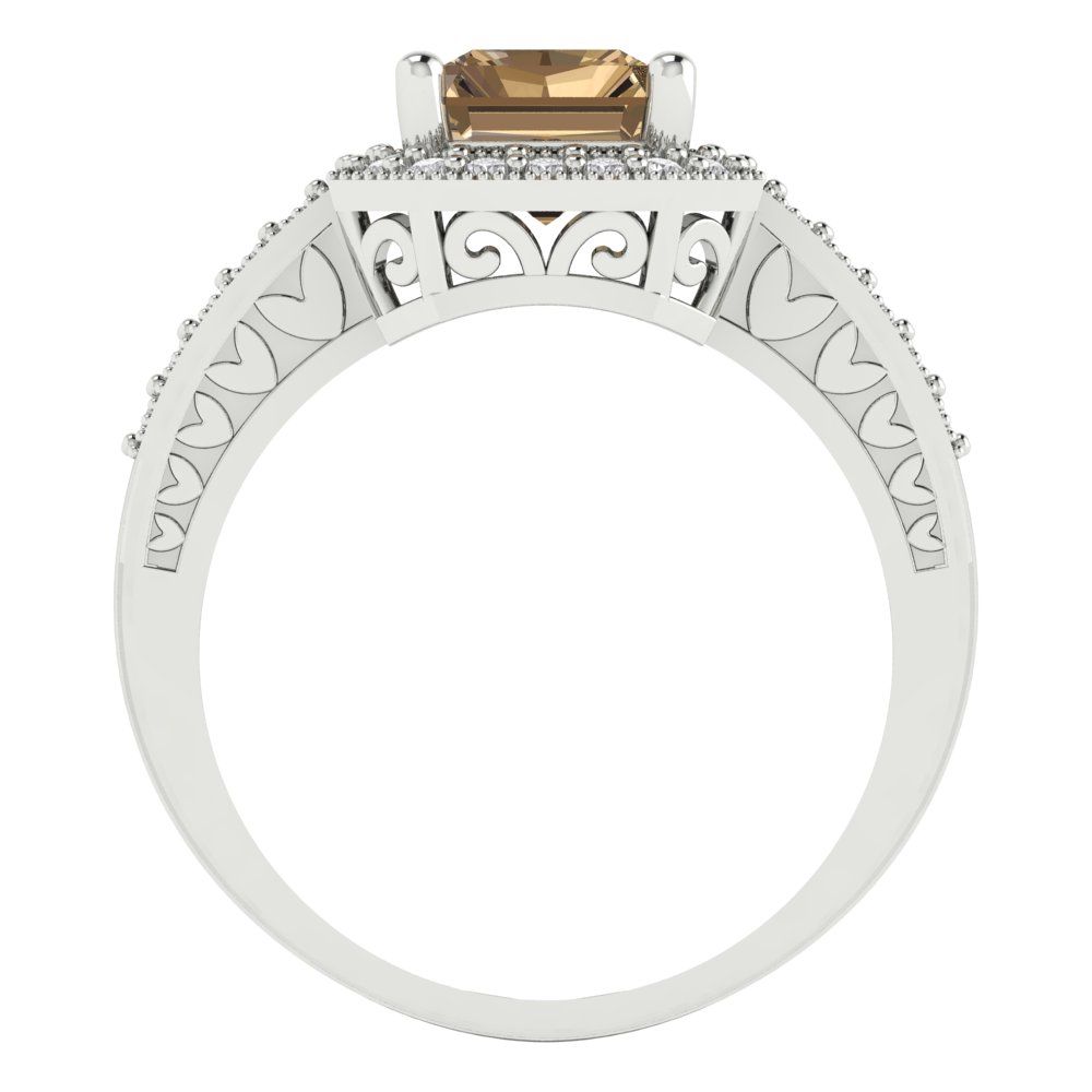 2.78 cttw Zirconia Simulated Champagne Diamond Hidden Halo Engagement Ring - Solid Gold (VVS1, Emerald Cut,8.5x6.5mm)