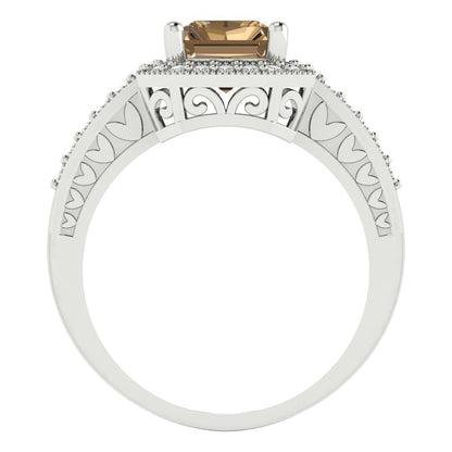 2.78 cttw Zirconia Simulated Champagne Diamond Hidden Halo Engagement Ring - Solid Gold (VVS1, Emerald Cut,8.5x6.5mm)