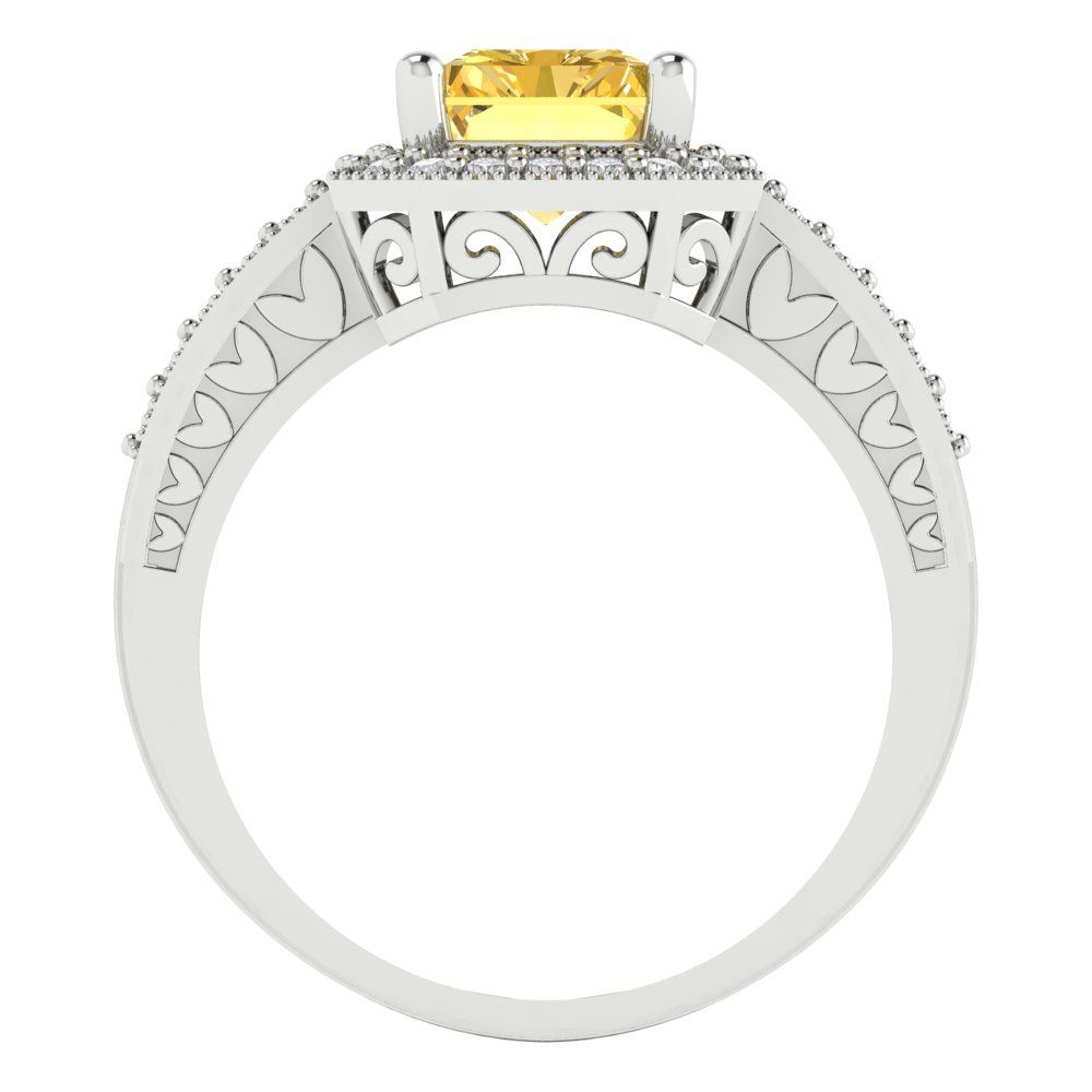 2.78 cttw Natural Citrine Hidden Halo Engagement Ring - Solid White Gold (VVS1, Emerald Cut,8.5x6.5mm)