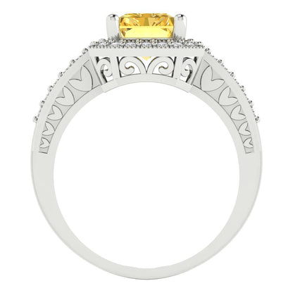 2.78 cttw Natural Citrine Hidden Halo Engagement Ring - Solid White Gold (VVS1, Emerald Cut,8.5x6.5mm)