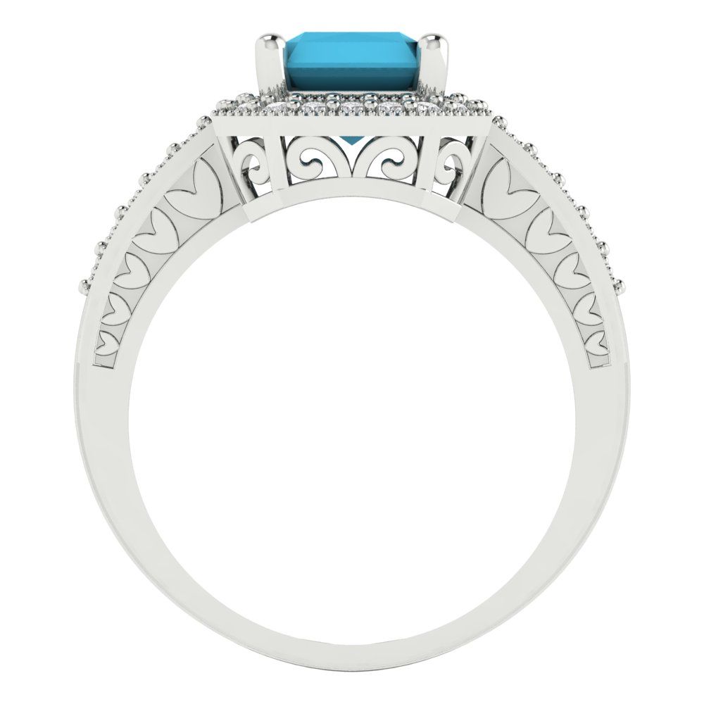 2.78 cttw Simulated Turquoise Hidden Halo Engagement Ring - Solid White Gold (VVS1, Emerald Cut,8.5x6.5mm)