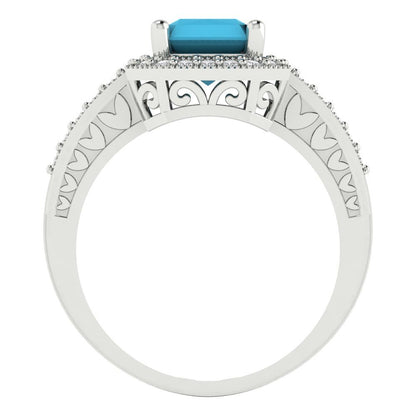2.78 cttw Simulated Turquoise Hidden Halo Engagement Ring - Solid White Gold (VVS1, Emerald Cut,8.5x6.5mm)