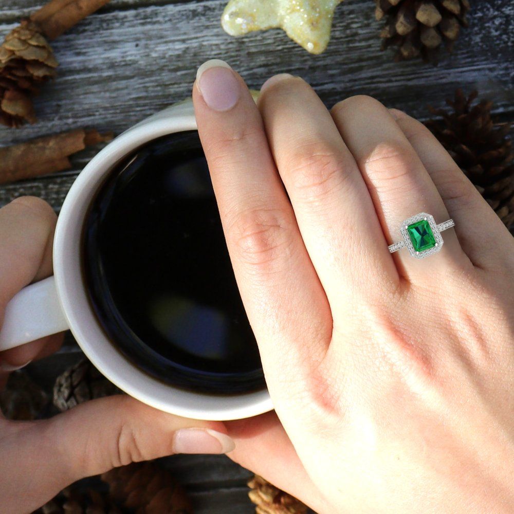 2.78 cttw Simulated Emerald Hidden Halo Engagement Ring - Solid White Gold (VVS1, Emerald Cut,8.5x6.5mm)