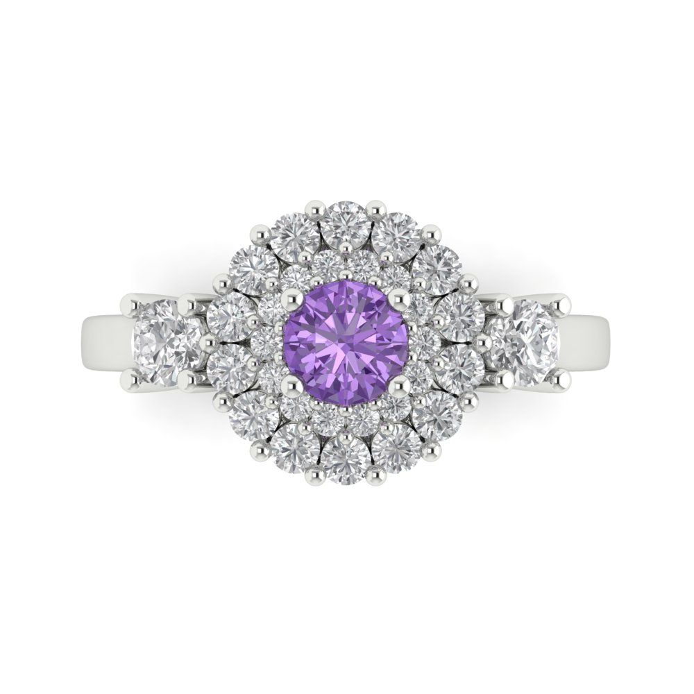 1.4 cttw Simulated Alexandrite Hidden Halo Engagement Ring - Solid White Gold (VVS1, Round Cut,5.0mm)