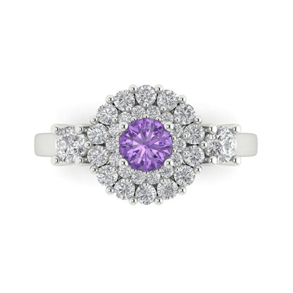 1.4 cttw Simulated Alexandrite Hidden Halo Engagement Ring - Solid White Gold (VVS1, Round Cut,5.0mm)