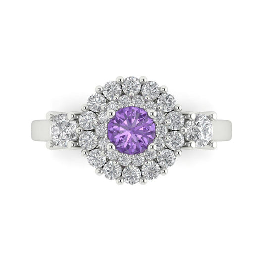 1.4 cttw Simulated Alexandrite Hidden Halo Engagement Ring - Solid White Gold (VVS1, Round Cut,5.0mm)