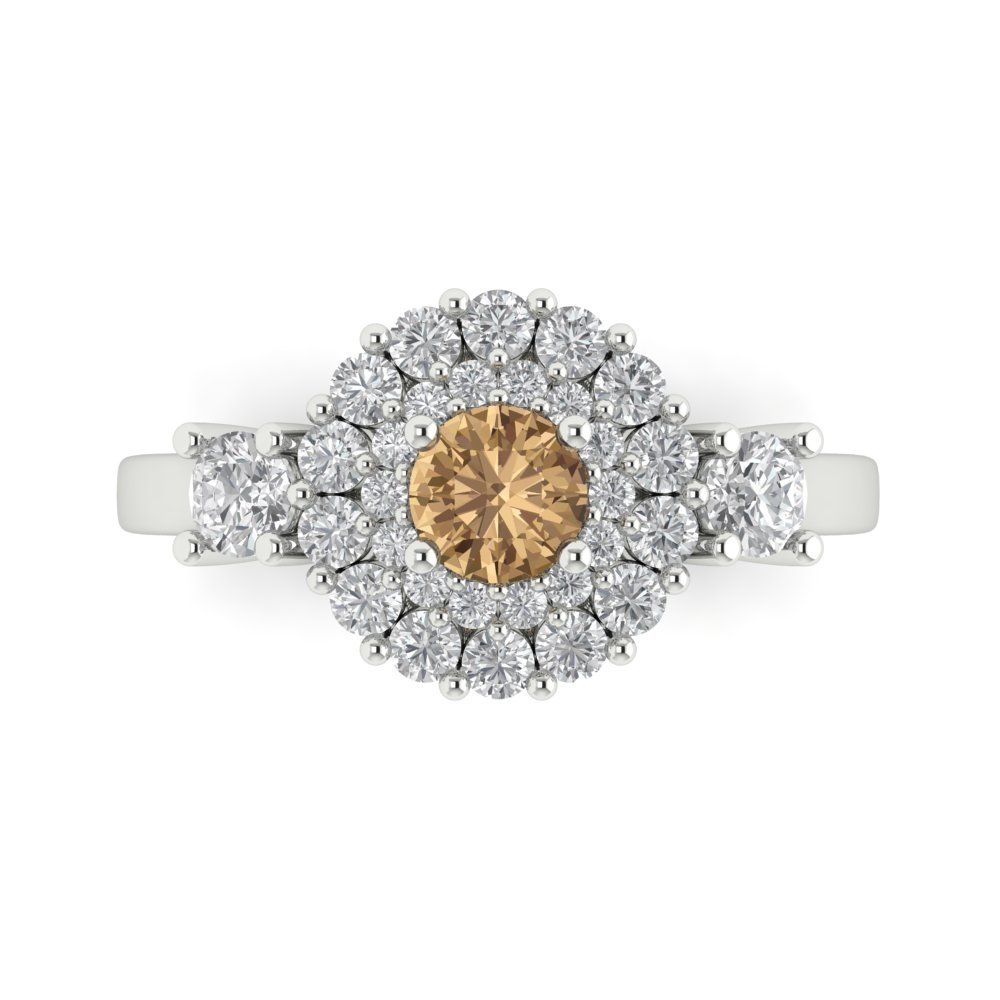 1.4 cttw Zirconia Simulated Champagne Diamond Hidden Halo Engagement Ring - Solid Gold (VVS1, Round Cut,5.0mm)