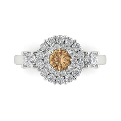 1.4 cttw Zirconia Simulated Champagne Diamond Hidden Halo Engagement Ring - Solid Gold (VVS1, Round Cut,5.0mm)
