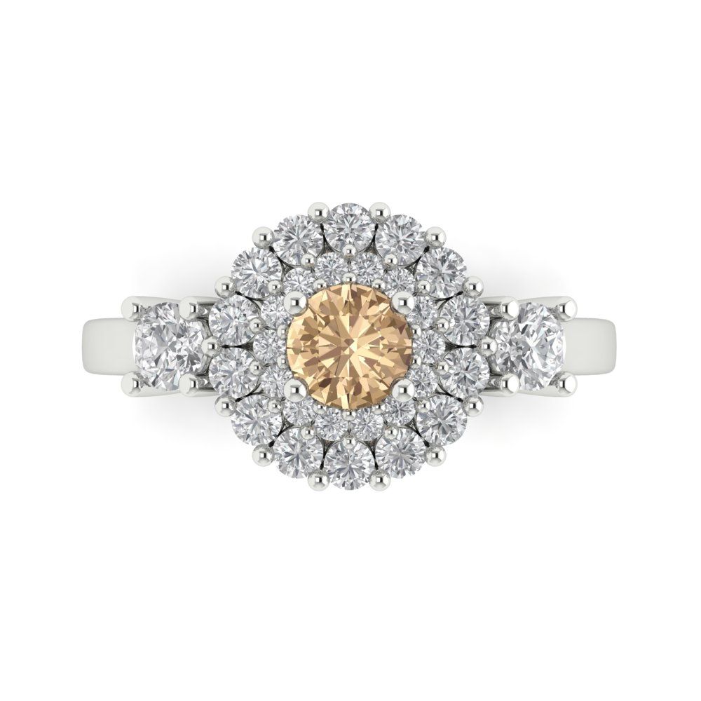 1.4 cttw Yellow Moissanite Hidden Halo Engagement Ring - Solid Gold (Round Cut,5.0mm)