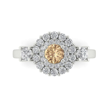 1.4 cttw Yellow Moissanite Hidden Halo Engagement Ring - Solid Gold (Round Cut,5.0mm)