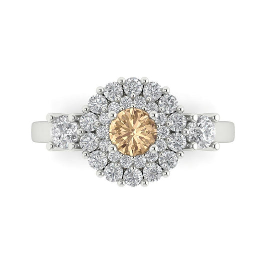 1.4 cttw Yellow Moissanite Hidden Halo Engagement Ring - Solid White Gold (VVS1, Round Cut,5.0mm)