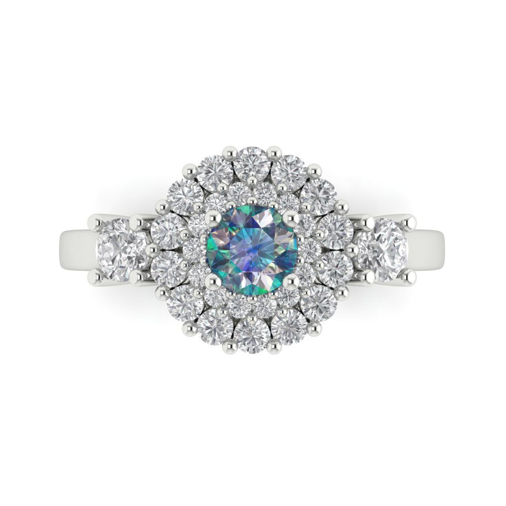 1.4 cttw Blue Moissanite Hidden Halo Engagement Ring - Solid Gold (Round Cut,5.0mm)