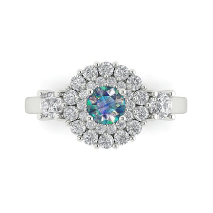 1.4 cttw Blue Moissanite Hidden Halo Engagement Ring - Solid Gold (Round Cut,5.0mm)