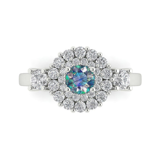 1.4 cttw Blue Moissanite Hidden Halo Engagement Ring - Solid White Gold (VVS1, Round Cut,5.0mm)