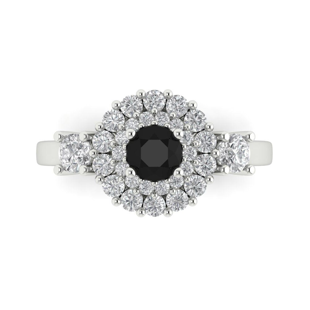 1.4 cttw Natural Onyx Hidden Halo Engagement Ring - Solid Gold (Round Cut,5.0mm)