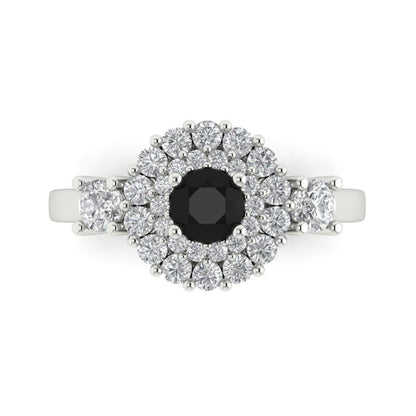1.4 cttw Natural Onyx Hidden Halo Engagement Ring - Solid Gold (Round Cut,5.0mm)