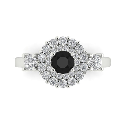 1.4 cttw Natural Onyx Hidden Halo Engagement Ring - Solid White Gold (VVS1, Round Cut,5.0mm)