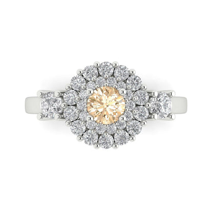 1.4 cttw Natural Morganite Hidden Halo Engagement Ring - Solid Gold (Round Cut,5.0mm)