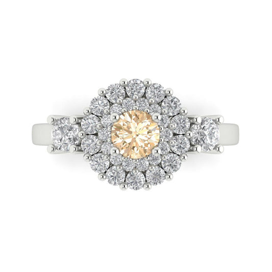 1.4 cttw Natural Morganite Hidden Halo Engagement Ring - Solid White Gold (VVS1, Round Cut,5.0mm)