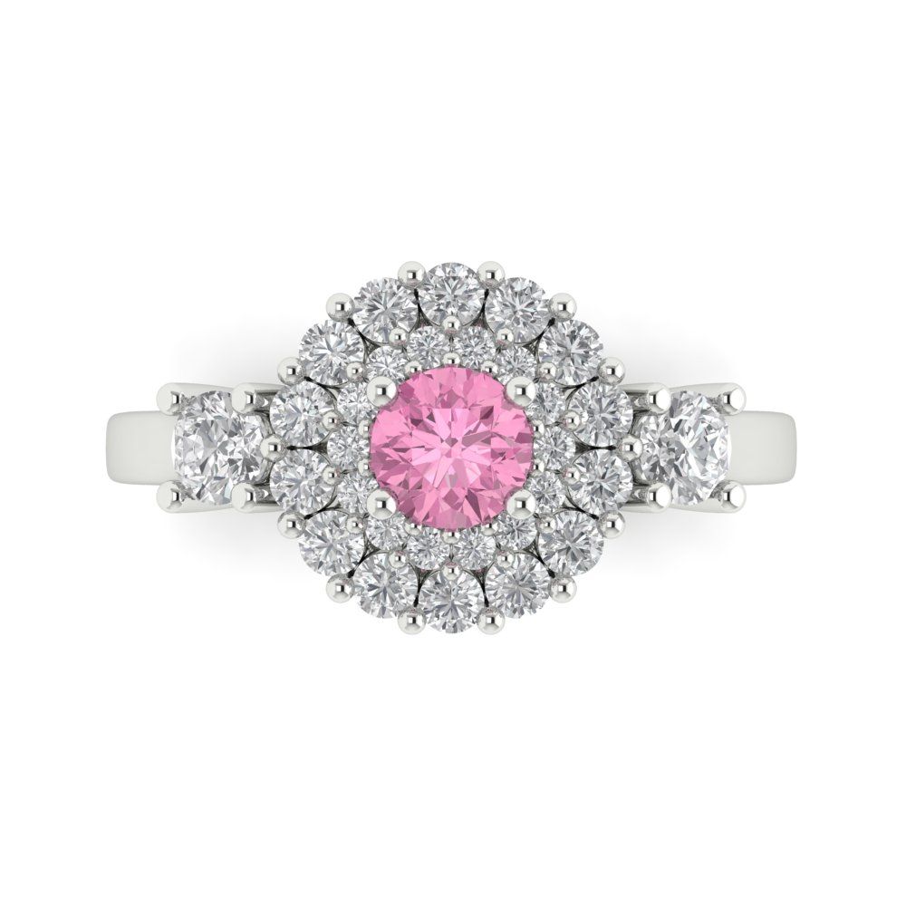 1.4 cttw Zirconia Simulated Pink Diamond Hidden Halo Engagement Ring - Solid Gold (VVS1, Round Cut,5.0mm)