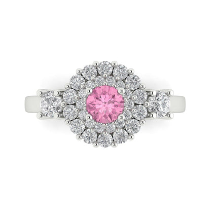 1.4 cttw Zirconia Simulated Pink Diamond Hidden Halo Engagement Ring - Solid Gold (VVS1, Round Cut,5.0mm)
