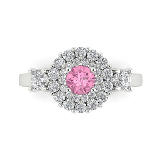 1.4 cttw Zirconia Simulated Pink Diamond Hidden Halo Engagement Ring - Solid White Gold (VVS1, Round Cut,5.0mm)