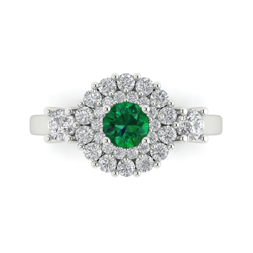 1.4 cttw Simulated Emerald Hidden Halo Engagement Ring - Solid Gold (Round Cut,5.0mm)