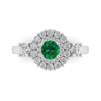 1.4 cttw Simulated Emerald Hidden Halo Engagement Ring - Solid Gold (Round Cut,5.0mm)