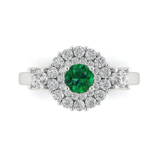 1.4 cttw Simulated Emerald Hidden Halo Engagement Ring - Solid White Gold (VVS1, Round Cut,5.0mm)