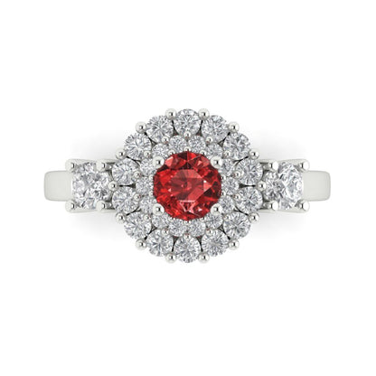 1.4 cttw Natural Garnet Hidden Halo Engagement Ring - Solid Gold (Round Cut,5.0mm)