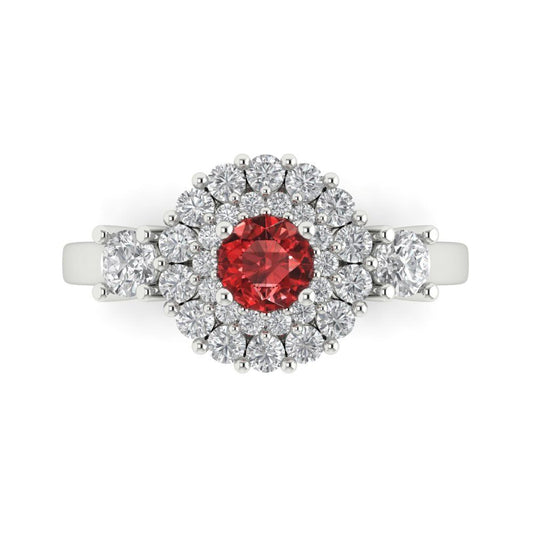 1.4 cttw Natural Garnet Hidden Halo Engagement Ring - Solid White Gold (VVS1, Round Cut,5.0mm)