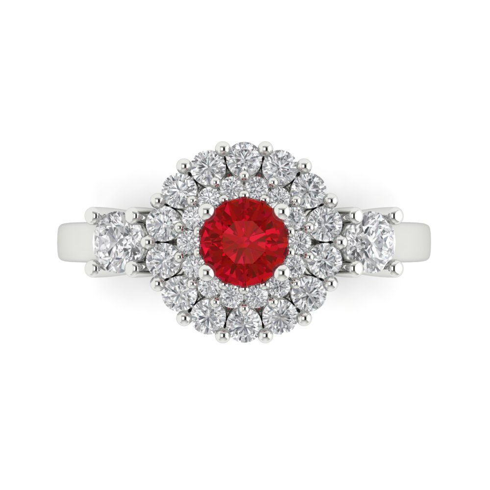 1.4 cttw Simulated Pink Tourmaline Hidden Halo Engagement Ring - Solid White Gold (VVS1, Round Cut,5.0mm)
