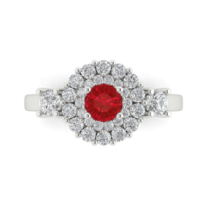 1.4 cttw Simulated Pink Tourmaline Hidden Halo Engagement Ring - Solid White Gold (VVS1, Round Cut,5.0mm)