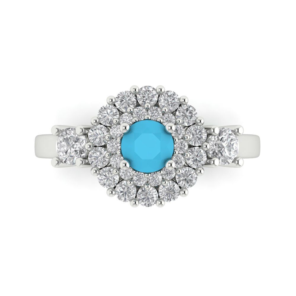 1.4 cttw Simulated Turquoise Hidden Halo Engagement Ring - Solid Gold (Round Cut,5.0mm)