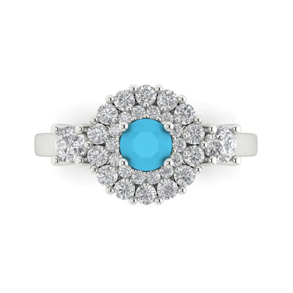 1.4 cttw Simulated Turquoise Hidden Halo Engagement Ring - Solid Gold (Round Cut,5.0mm)