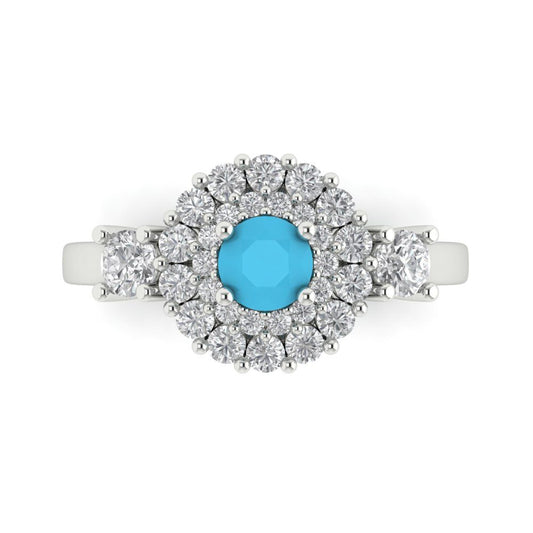 1.4 cttw Simulated Turquoise Hidden Halo Engagement Ring - Solid White Gold (VVS1, Round Cut,5.0mm)