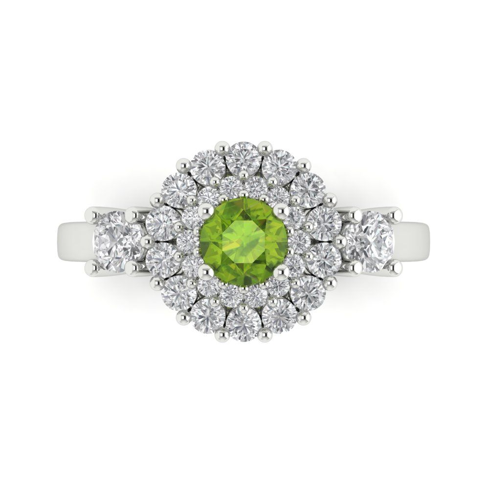 1.4 cttw Natural Peridot Hidden Halo Engagement Ring - Solid White Gold (VVS1, Round Cut,5.0mm)