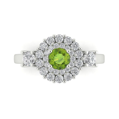 1.4 cttw Natural Peridot Hidden Halo Engagement Ring - Solid White Gold (VVS1, Round Cut,5.0mm)